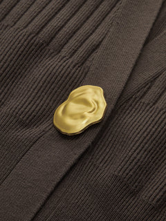 Ribbed Collared Metal Button Cardigan