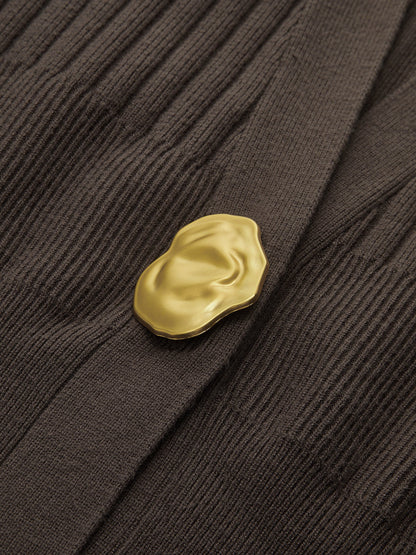 Ribbed Collared Metal Button Cardigan