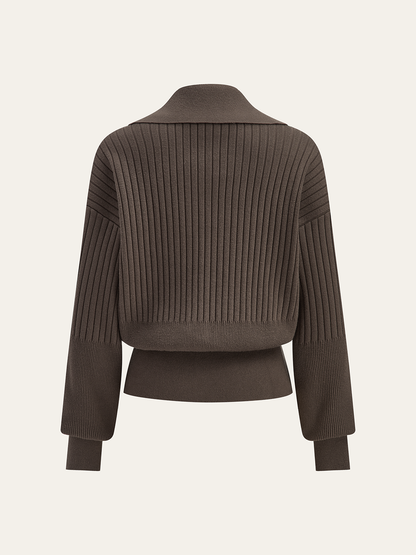 Ribbed Collared Metal Button Cardigan