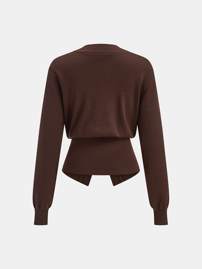 Metal Button V-Neck Knit Cardigan