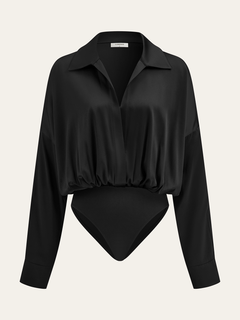 Satin Collared Long Sleeve Bodysuit