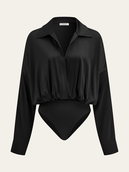 Satin Collared Long Sleeve Bodysuit