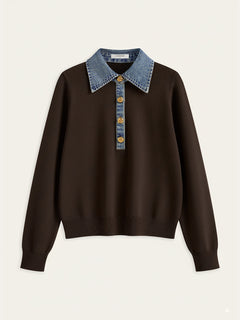 Denim Collar Wool Blend Knit Top