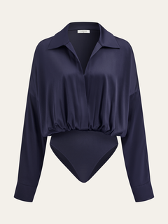 Satin Collared Long Sleeve Bodysuit