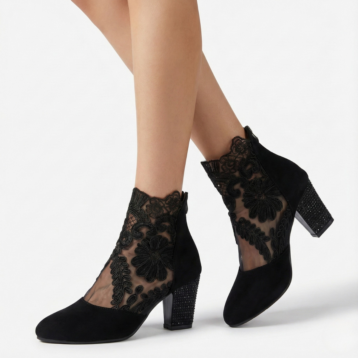 Lace Desire Block Heel Booties