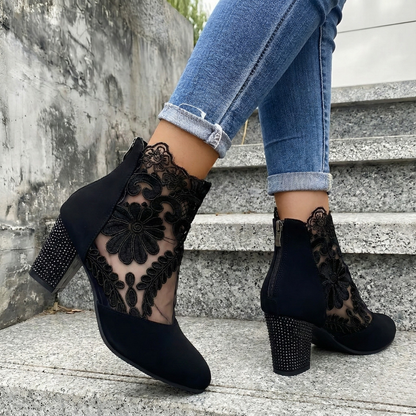 Lace Desire Block Heel Booties