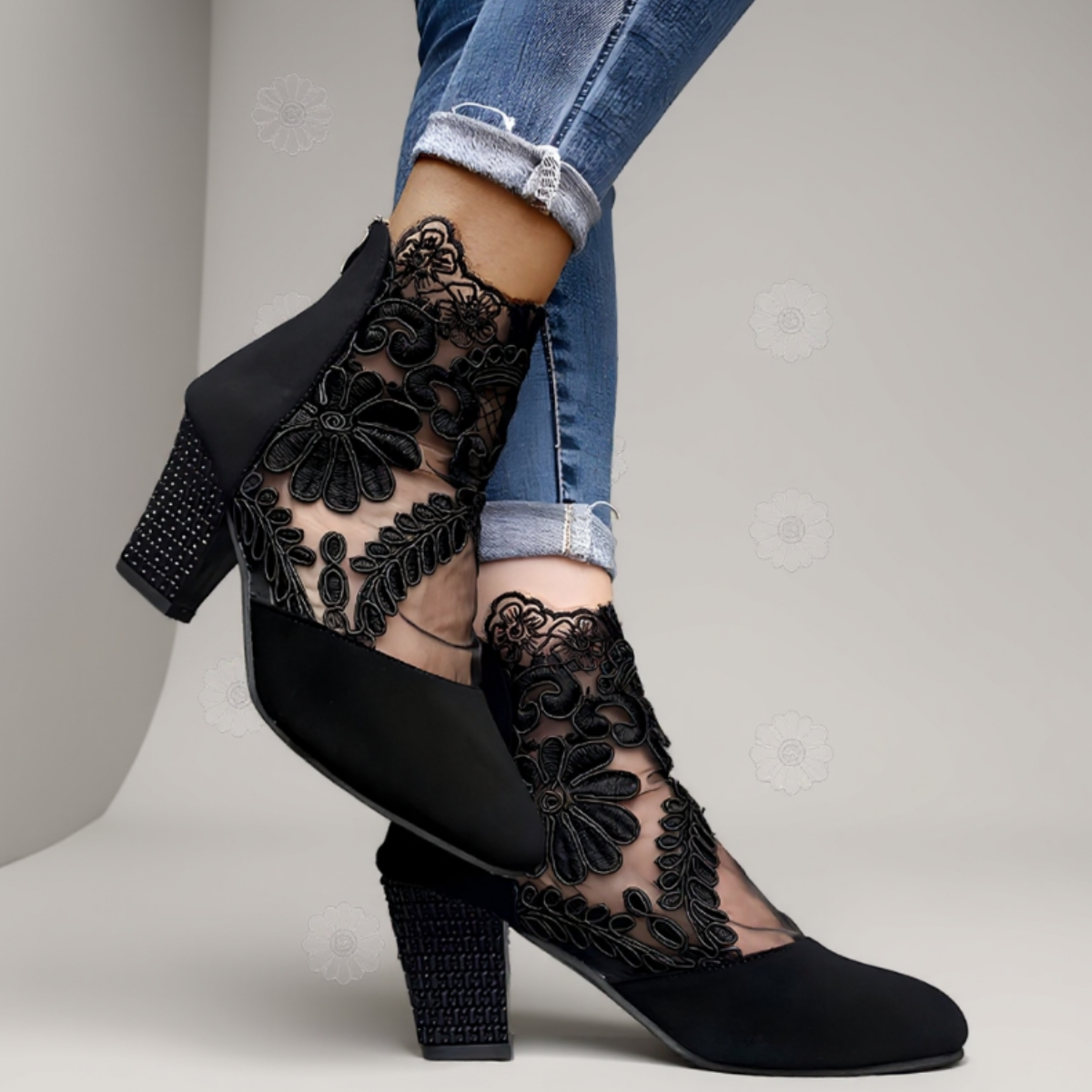 Lace Desire Block Heel Booties