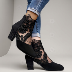 Lace Desire Block Heel Booties