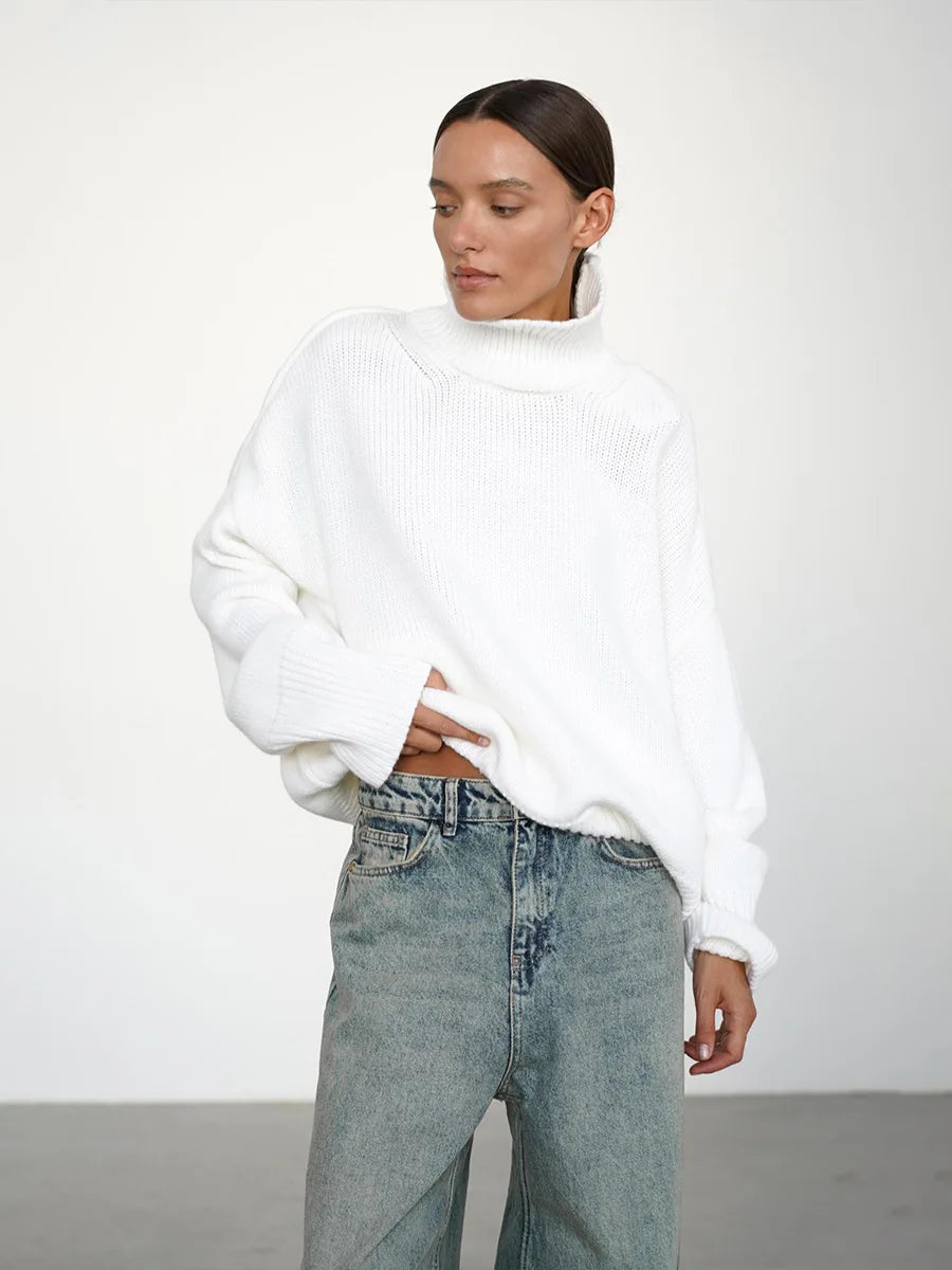 Blubelle Autumn Winter Women's Oversized Turtleneck Sweater Casual Warm Solid Basic Loose Knitted Jumper Pullover
