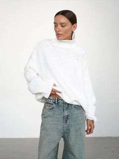 Blubelle Autumn Winter Women's Oversized Turtleneck Sweater Casual Warm Solid Basic Loose Knitted Jumper Pullover