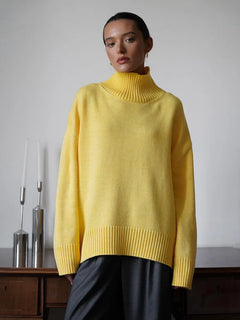 Blubelle Autumn Winter Women's Oversized Turtleneck Sweater Casual Warm Solid Basic Loose Knitted Jumper Pullover