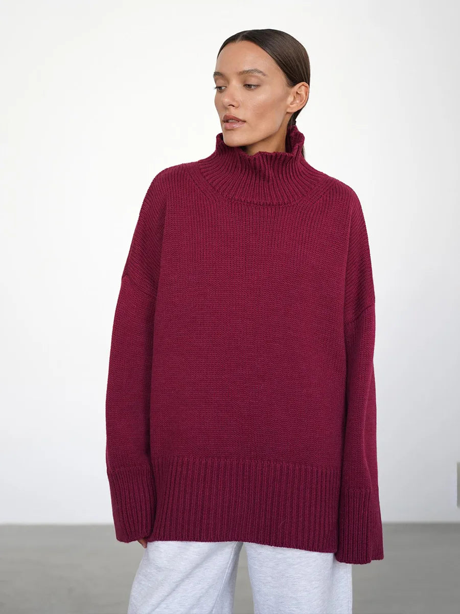 Blubelle Autumn Winter Women's Oversized Turtleneck Sweater Casual Warm Solid Basic Loose Knitted Jumper Pullover