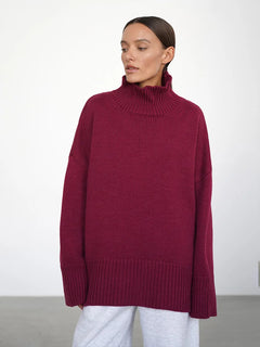 Blubelle Autumn Winter Women's Oversized Turtleneck Sweater Casual Warm Solid Basic Loose Knitted Jumper Pullover