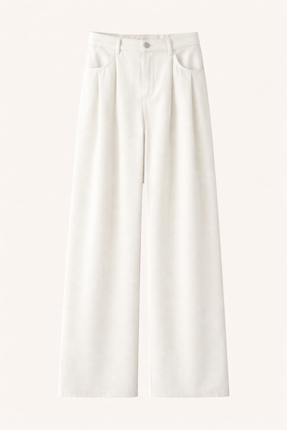 Corduroy Wide-Leg Pleated Pants