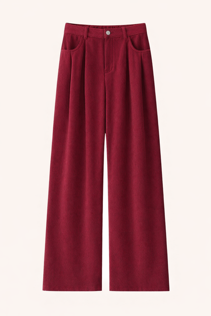 Corduroy Wide-Leg Pleated Pants