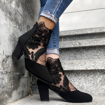 Lace Desire Block Heel Booties