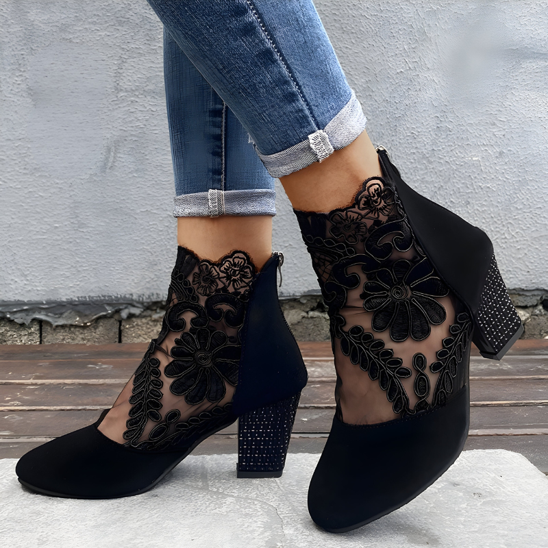 Lace Desire Block Heel Booties