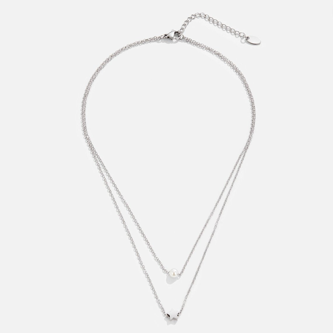 Layered Silver Necklace with Star and Pearl