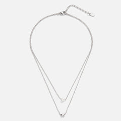 Layered Silver Necklace with Star and Pearl