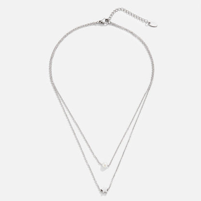 Layered Silver Necklace with Star and Pearl