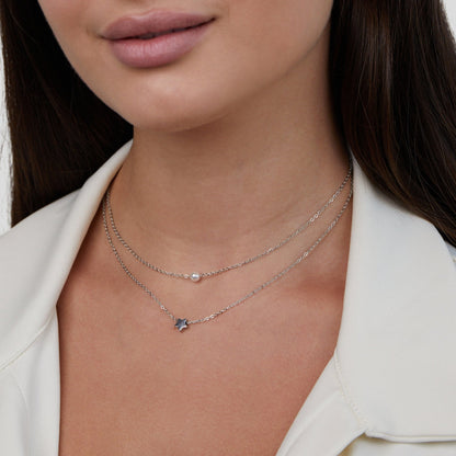 Layered Silver Necklace with Star and Pearl