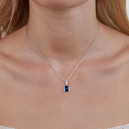 Silver Necklace with Navy Blue Pendant