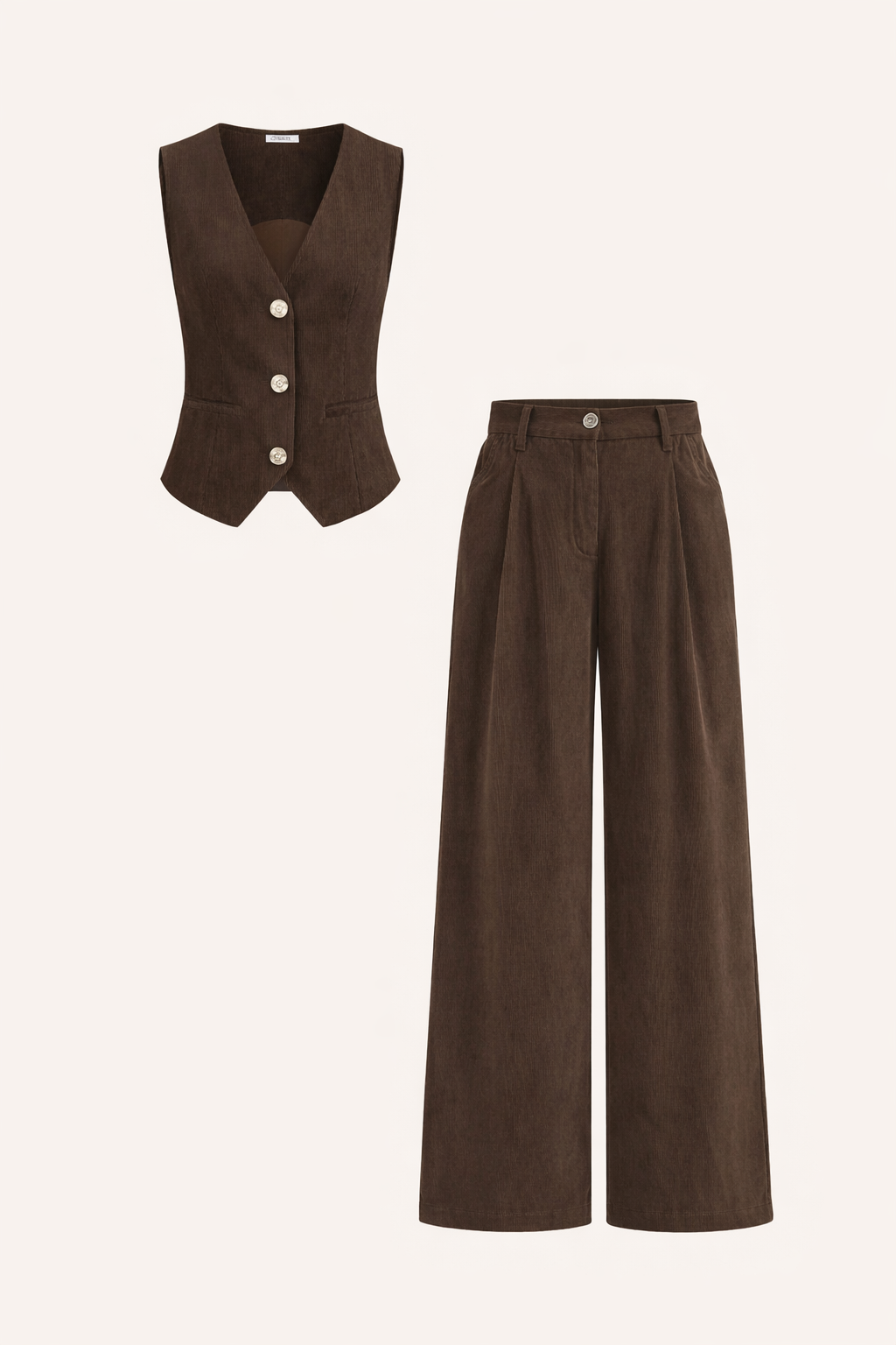Corduroy Wide-Leg Pleated Pants
