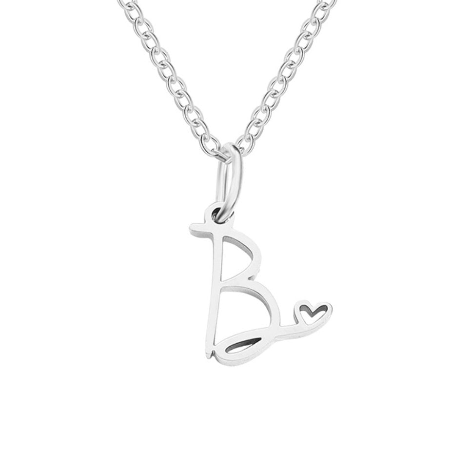 Silver Heart-Shaped Necklace with Initial