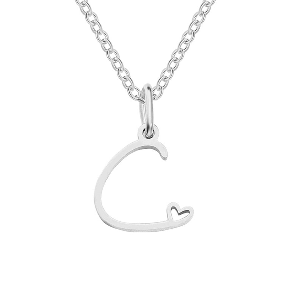 Silver Heart-Shaped Necklace with Initial