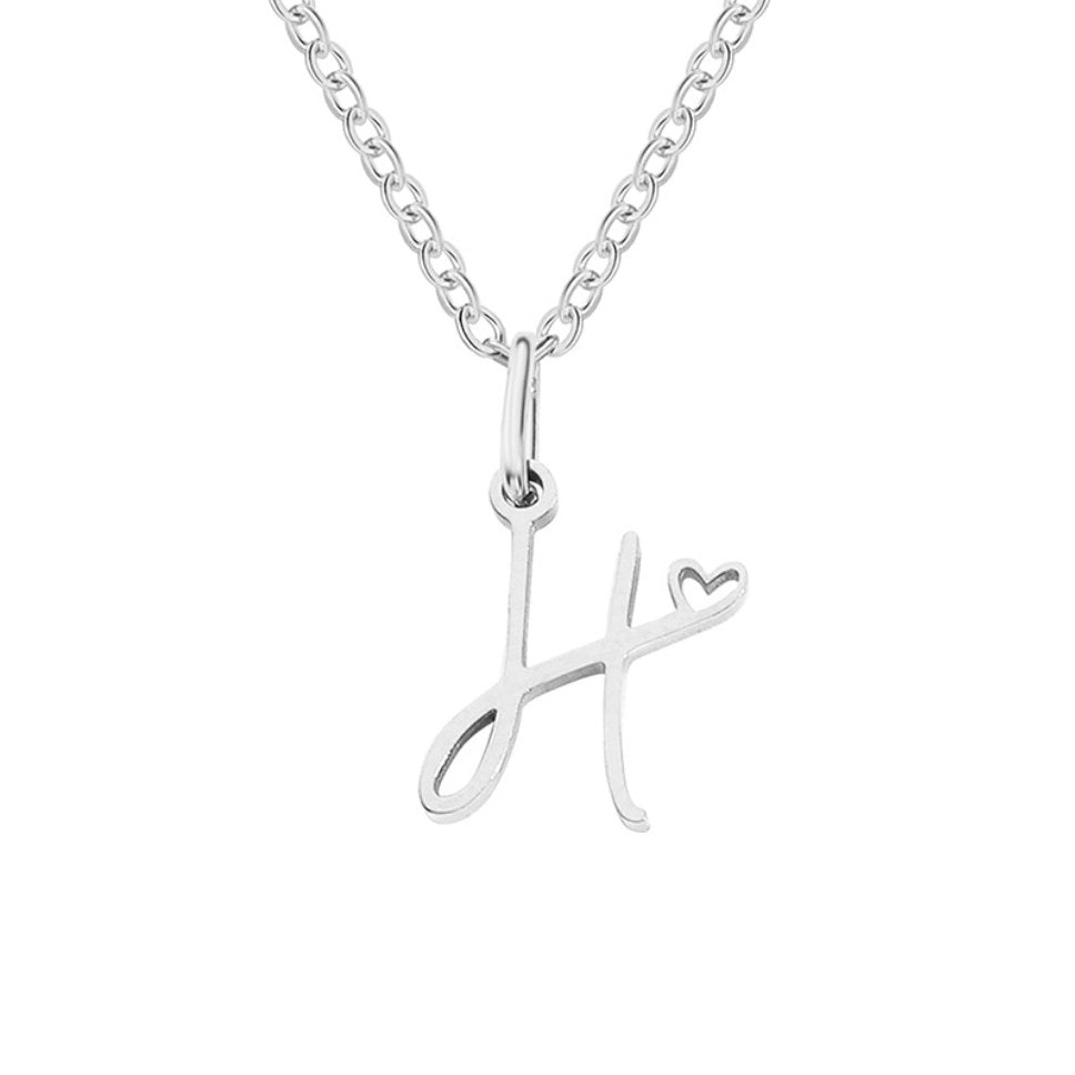 Silver Heart-Shaped Necklace with Initial