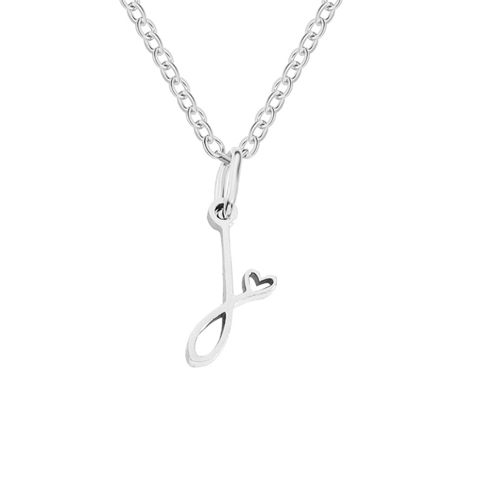 Silver Heart-Shaped Necklace with Initial