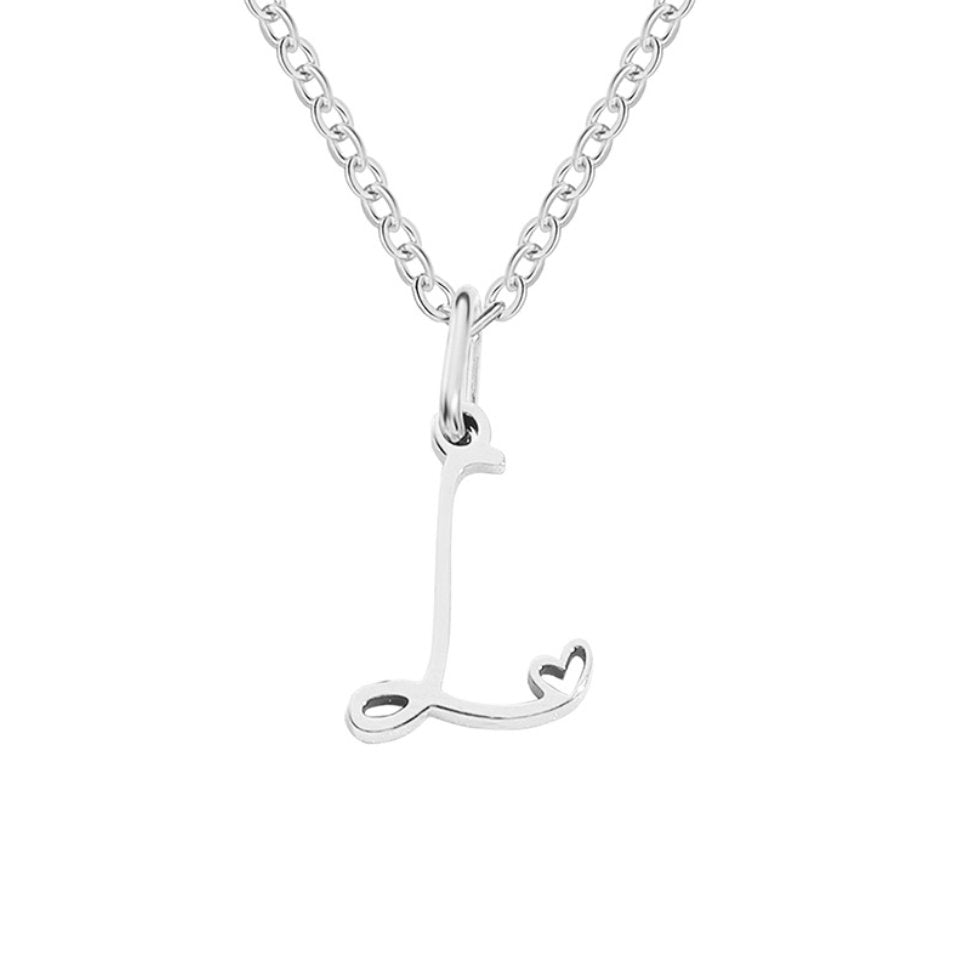 Silver Heart-Shaped Necklace with Initial