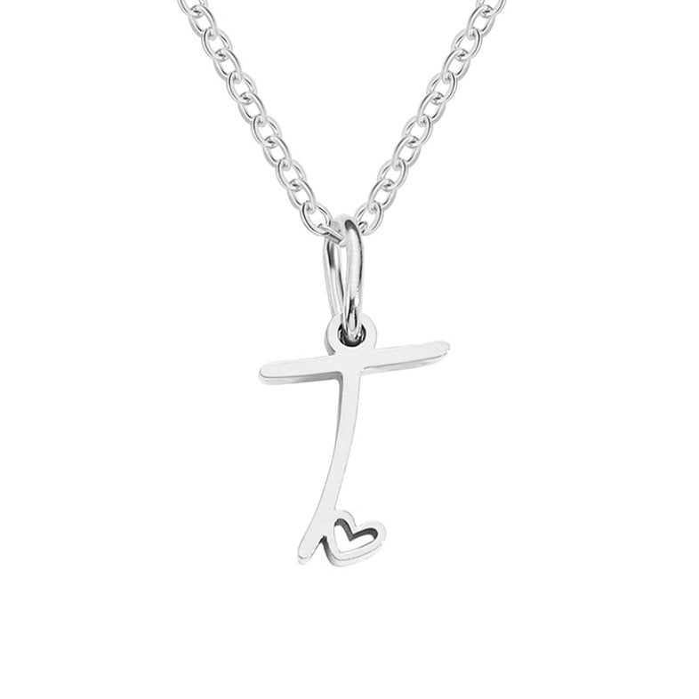 Silver Heart-Shaped Necklace with Initial