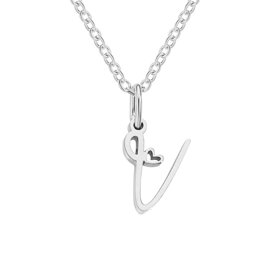 Silver Heart-Shaped Necklace with Initial